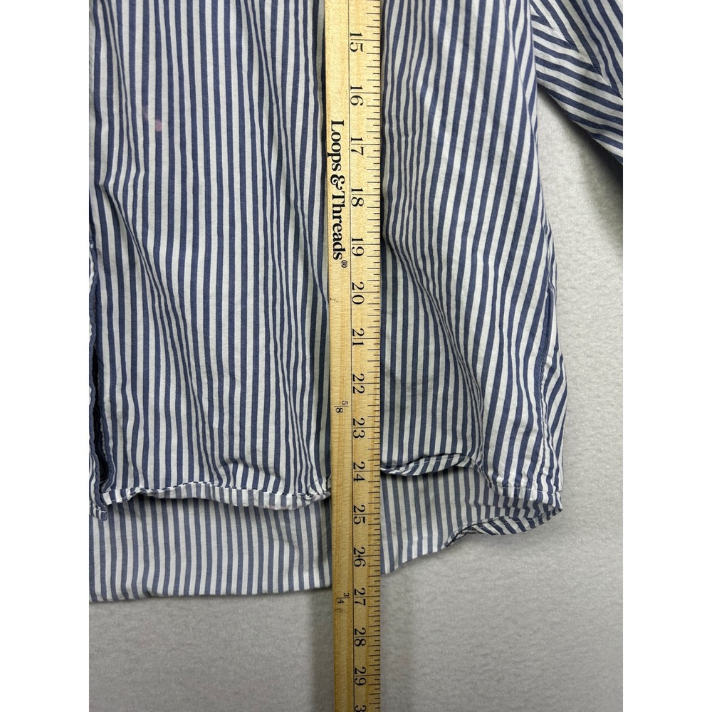 Coastal Preppy Old Navy Women S Blue White Striped Boyfriend Button Down Shirt - Picture 7 of 13
